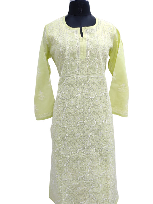 Shyamal Chikan Hand Embroidered Green Cotton Lucknowi Chikankari Kurti - S26544