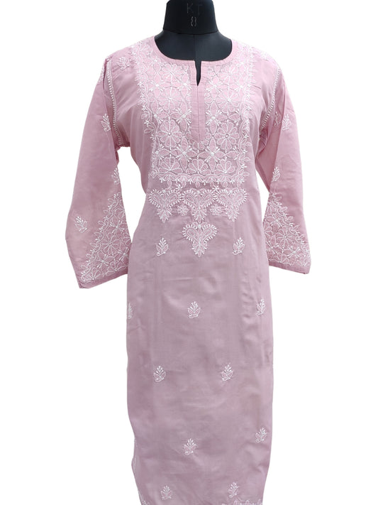 Shyamal Chikan Hand Embroidered Lavender Cotton Lucknowi Chikankari Kurti - S26528