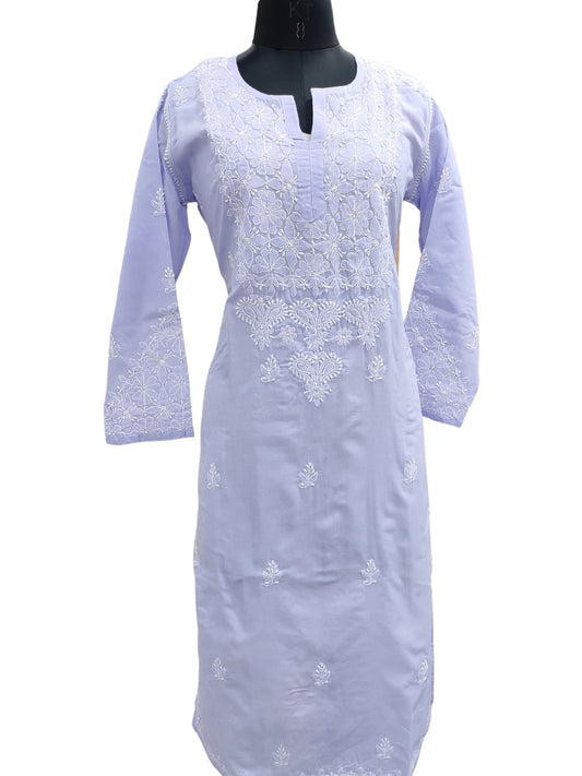 Shyamal Chikan Hand Embroidered Lavender Cotton Lucknowi Chikankari Kurti - S26535