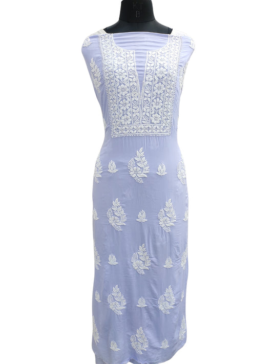 Shyamal Chikan Hand Embroidered Lavender Modal Cotton Lucknowi Chikankari Unstitched Kurta Piece - S25305