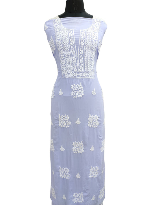 Shyamal Chikan Hand Embroidered Lavender Modal Cotton Lucknowi Chikankari Unstitched Kurta Piece - S25308