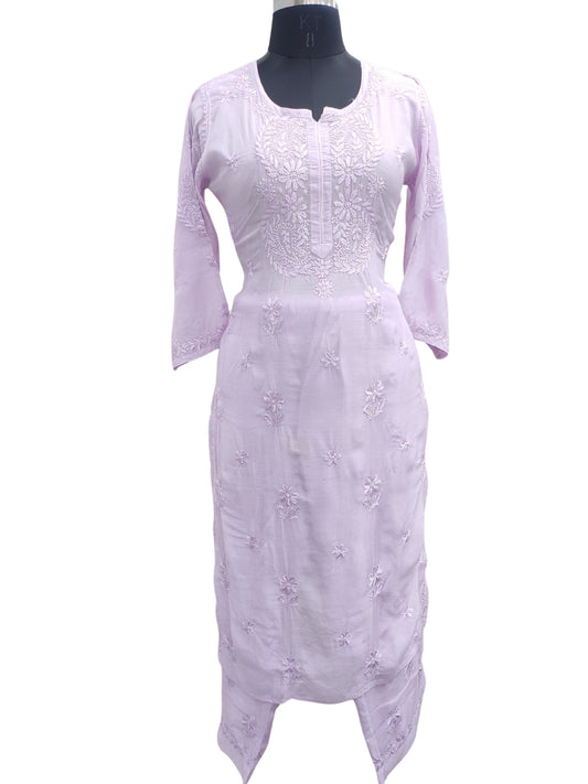 Shyamal Chikan Hand Embroidered Lavender Muslin Lucknowi Chikankari Kurta and Bottom Set - S25509