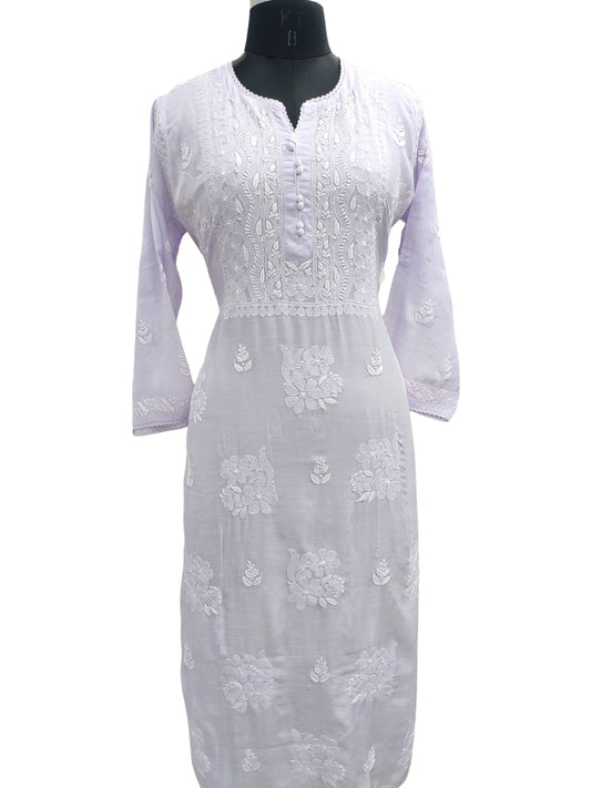 Shyamal Chikan Hand Embroidered Lavender Muslin Lucknowi Chikankari Kurti - S24070