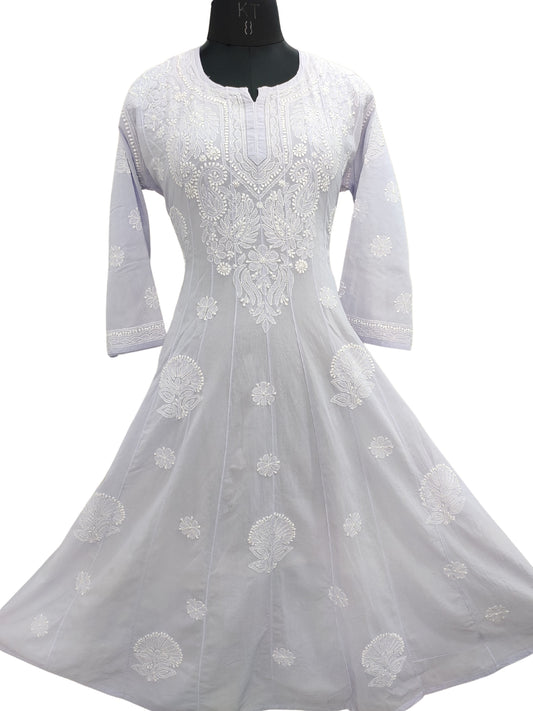Shyamal Chikan Hand Embroidered Lavender Pure Cotton Lucknowi Chikankari Anarkali - S25552