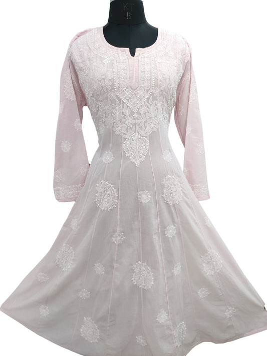 Shyamal Chikan Hand Embroidered Lavender Pure Cotton Lucknowi Chikankari Anarkali - S25708