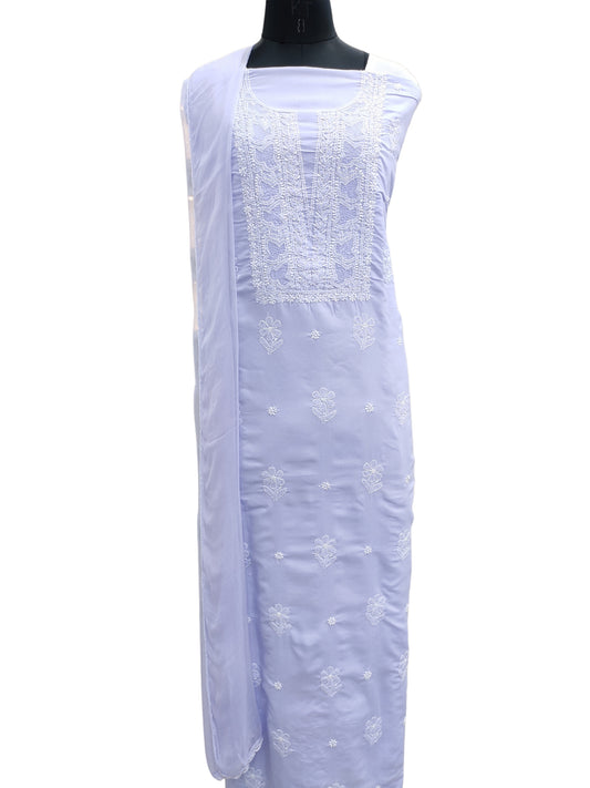 Shyamal Chikan Hand Embroidered Lilac Cotton Lucknowi Chikankari Unstitched Suit Piece - S26694