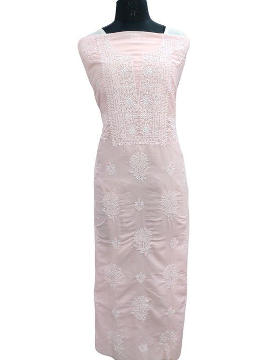 Shyamal Chikan Hand Embroidered Peach Cotton Lucknowi Chikankari Unstitched Kurta Piece - S25314