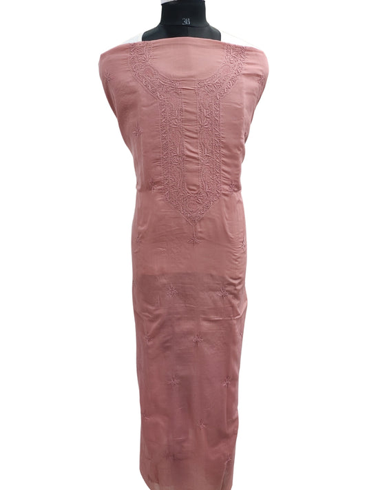 Shyamal Chikan Hand Embroidered Peach Cotton Lucknowi Chikankari Unstitched Men's Kurta Piece – S25332