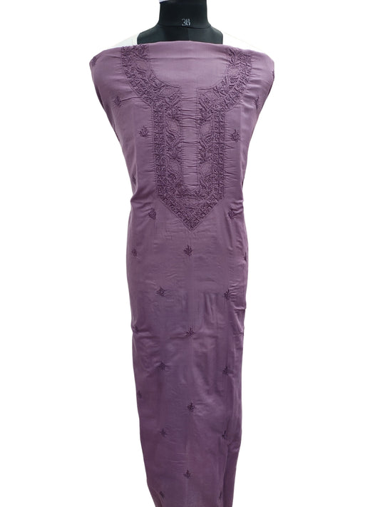 Shyamal Chikan Hand Embroidered Purple Cotton Lucknowi Chikankari Unstitched Men's Kurta Piece – S25338