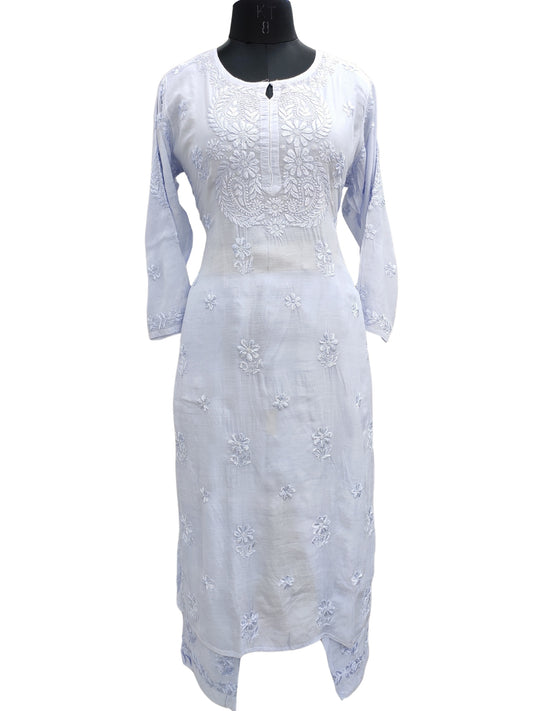 Shyamal Chikan Hand Embroidered Purple Muslin Lucknowi Chikankari Kurta and Bottom Set - S26239