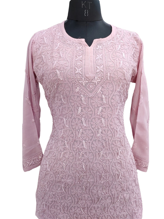 Shyamal Chikan Hand Embroidered Purple Viscose Georgette Lucknowi Chikankari Short Top - S26112
