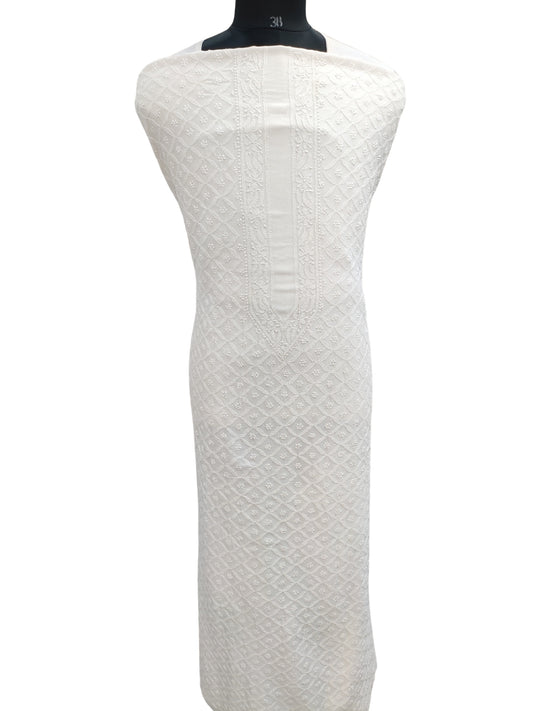 Shyamal Chikan Hand Embroidered White Chanderi Lucknowi Chikankari Unstitched Men's Kurta Piece – S26444