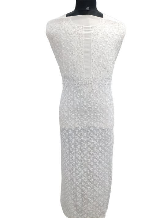Shyamal Chikan Hand Embroidered White Mul Chanderi Lucknowi Chikankari Unstitched Men's Kurta Piece – S26488