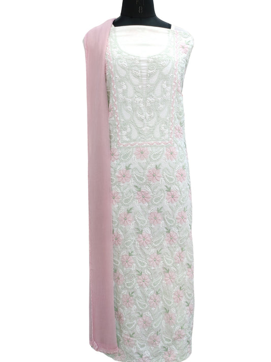 Shyamal Chikan Hand Embroidered White Pure Cotton Lucknowi Chikankari Unstitched Suit Piece - S26512