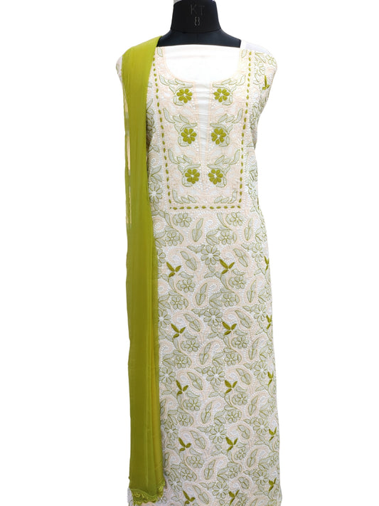 Shyamal Chikan Hand Embroidered White Pure Cotton Lucknowi Chikankari Unstitched Suit Piece - S26513
