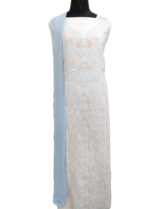 Shyamal Chikan Hand Embroidered White Pure Cotton Lucknowi Chikankari Unstitched Suit Piece - S26514