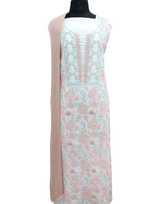 Shyamal Chikan Hand Embroidered White Pure Cotton Lucknowi Chikankari Unstitched Suit Piece - S26516