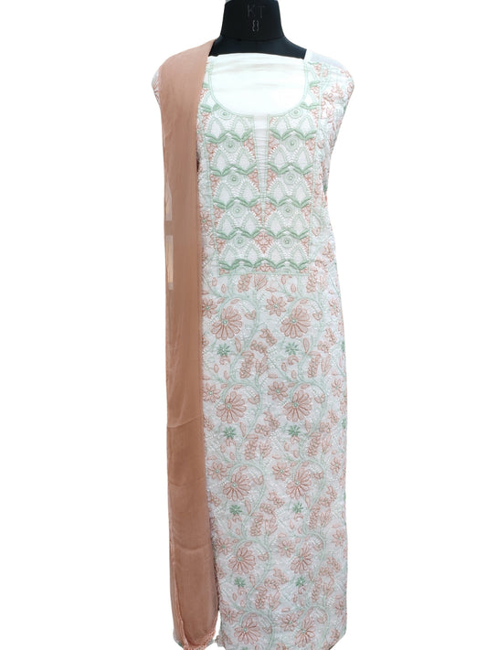 Shyamal Chikan Hand Embroidered White Pure Cotton Lucknowi Chikankari Unstitched Suit Piece - S26517