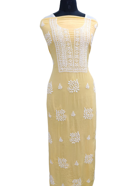 Shyamal Chikan Hand Embroidered Yellow Modal Cotton Lucknowi Chikankari Unstitched Kurta Piece - S25303