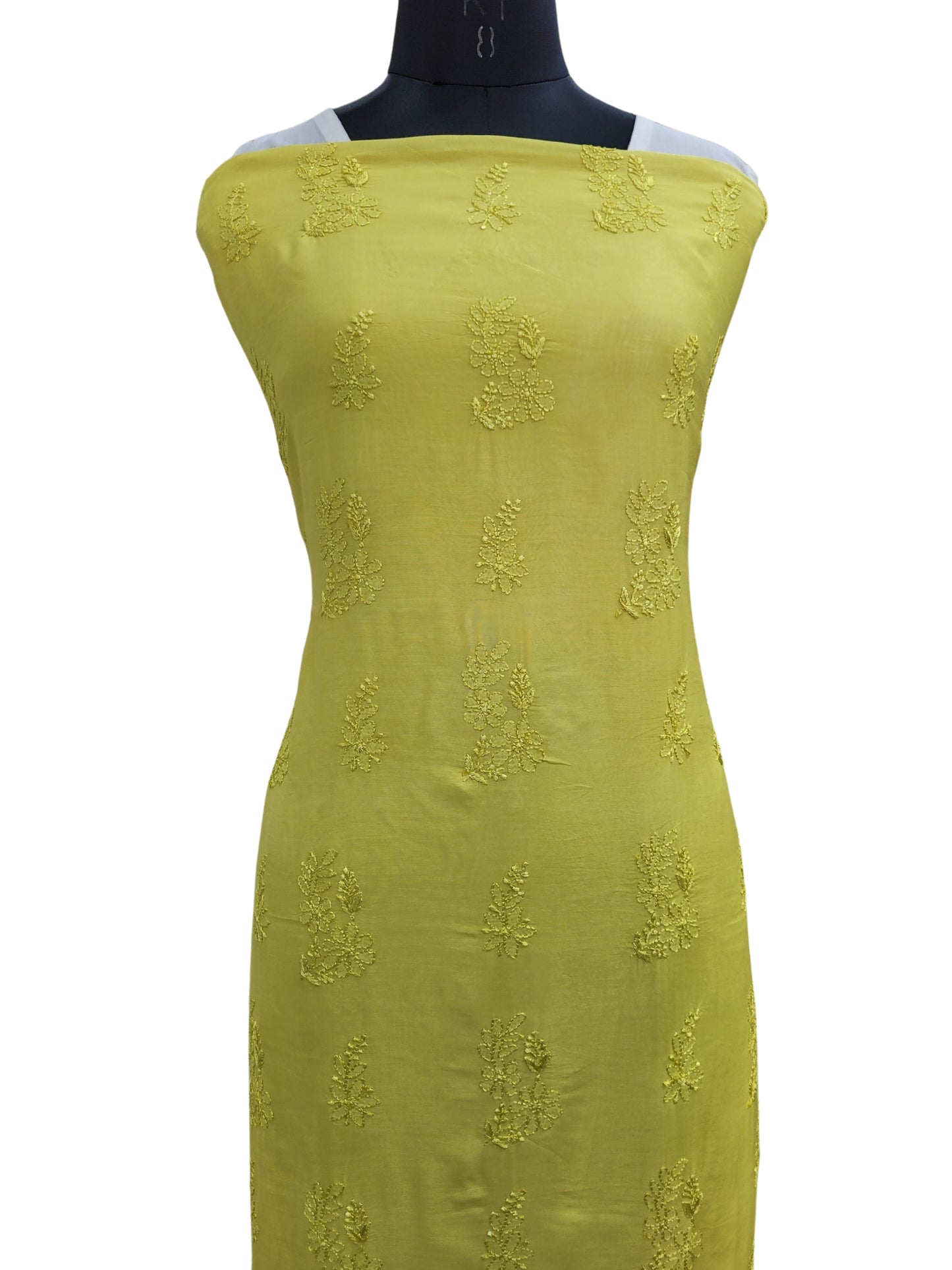 Shyamal Chikan Hand Embroidered Yellow Muslin Lucknowi Chikankari Unstitched Kurta Piece - S23931