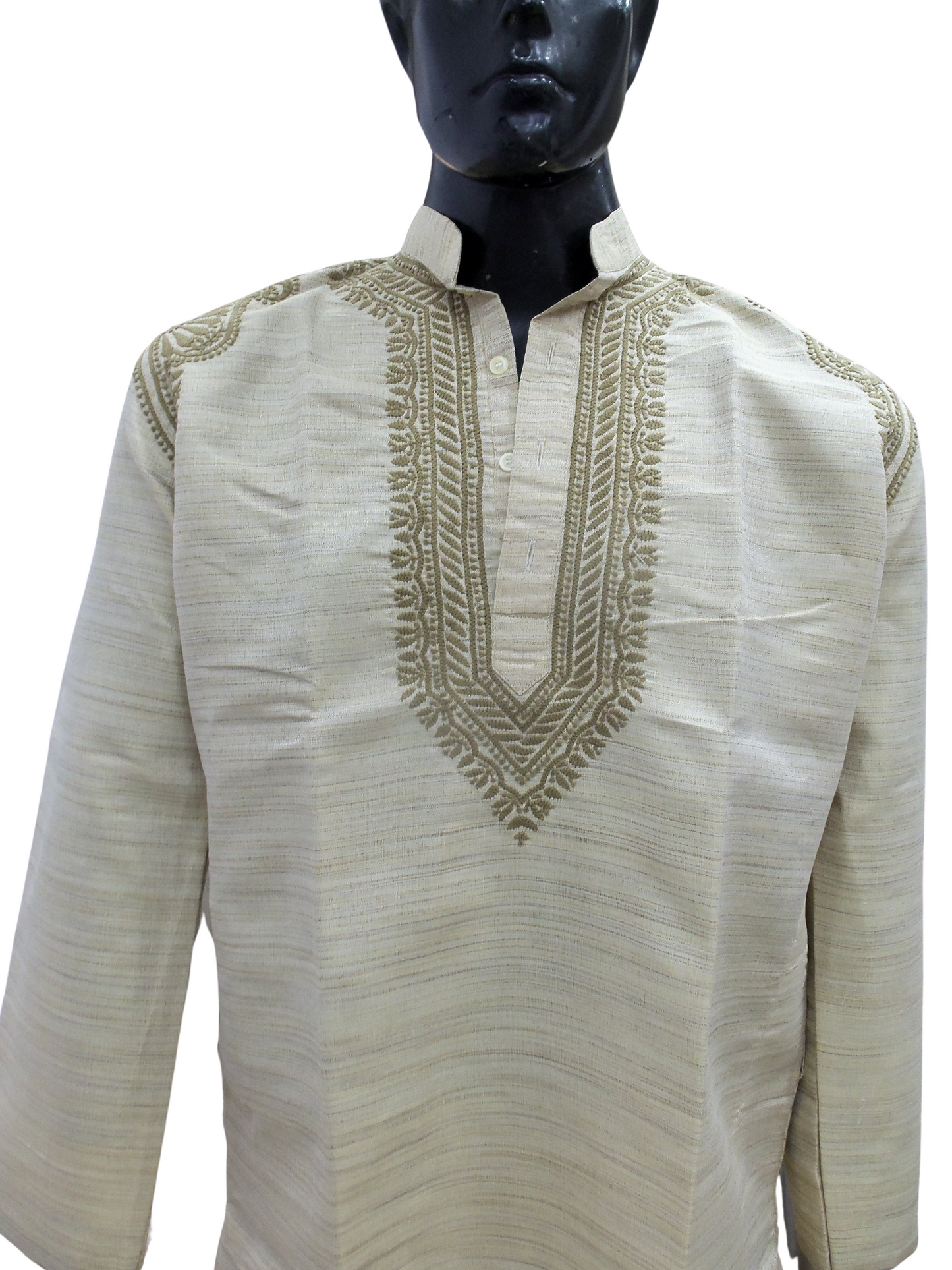 Shyamal Chikan Hand Embroidered Grey Cotton Lucknowi Chikankari Men's Kurta – S4981
