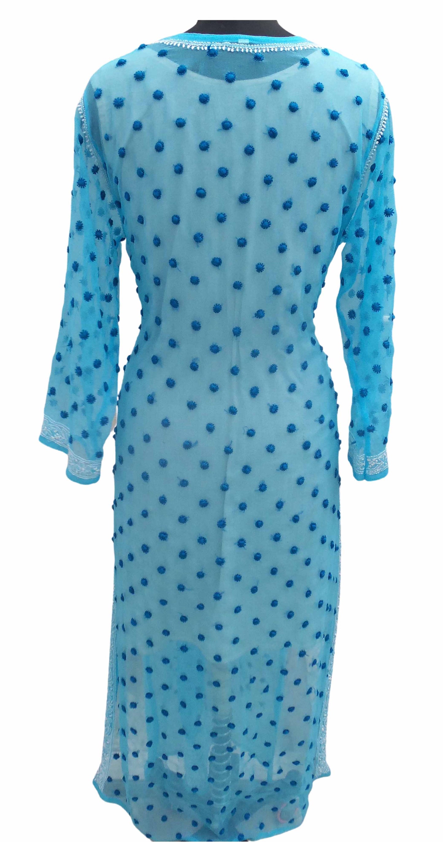 Shyamal Chikan Hand Embroidered Light Blue Georgette Lucknowi Chikankari All-Over Kurti - S12209