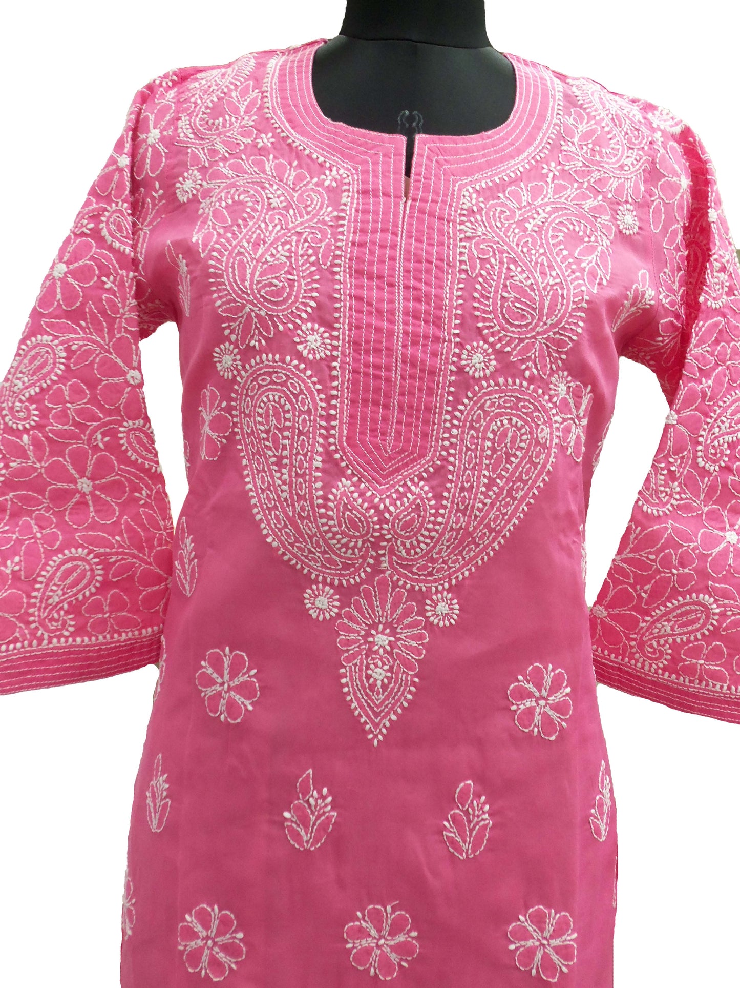 Shyamal Chikan Hand Embroidered Pink Cotton Lucknowi Chikankari Kurti- S740