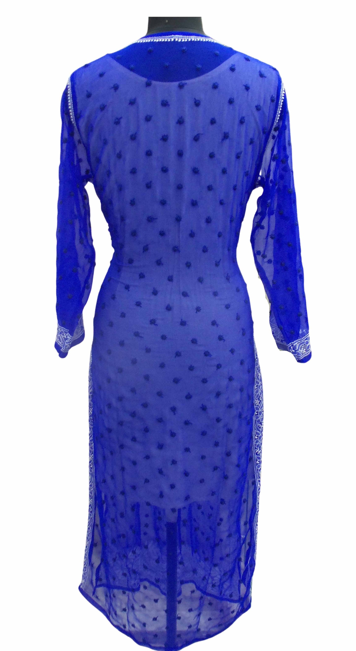 Shyamal Chikan Hand Embroidered Blue Georgette Lucknowi Chikankari All-Over Kurti - S12204