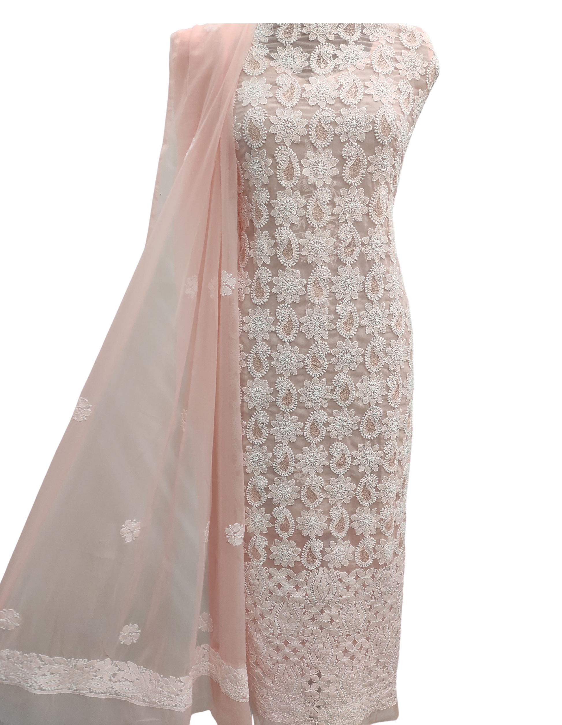 Shyamal Chikan Hand Embroidered Blue Cotton Lucknowi Chikankari Unstitched Suit Piece - S8317