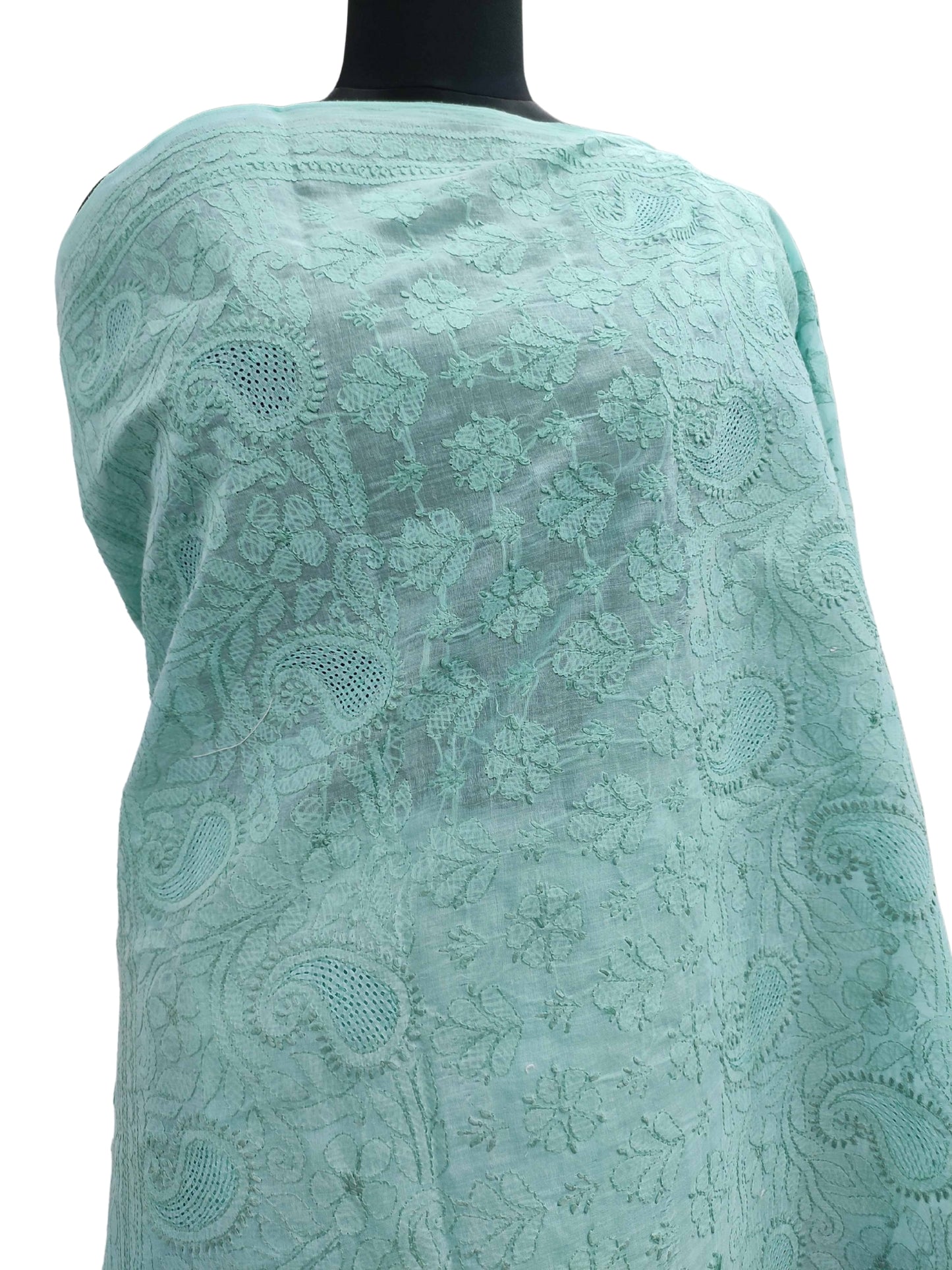 Shyamal Chikan Hand Embroidered Blue Cotton Lucknowi Chikankari Heavy Palla Saree With Blouse Piece-S11945