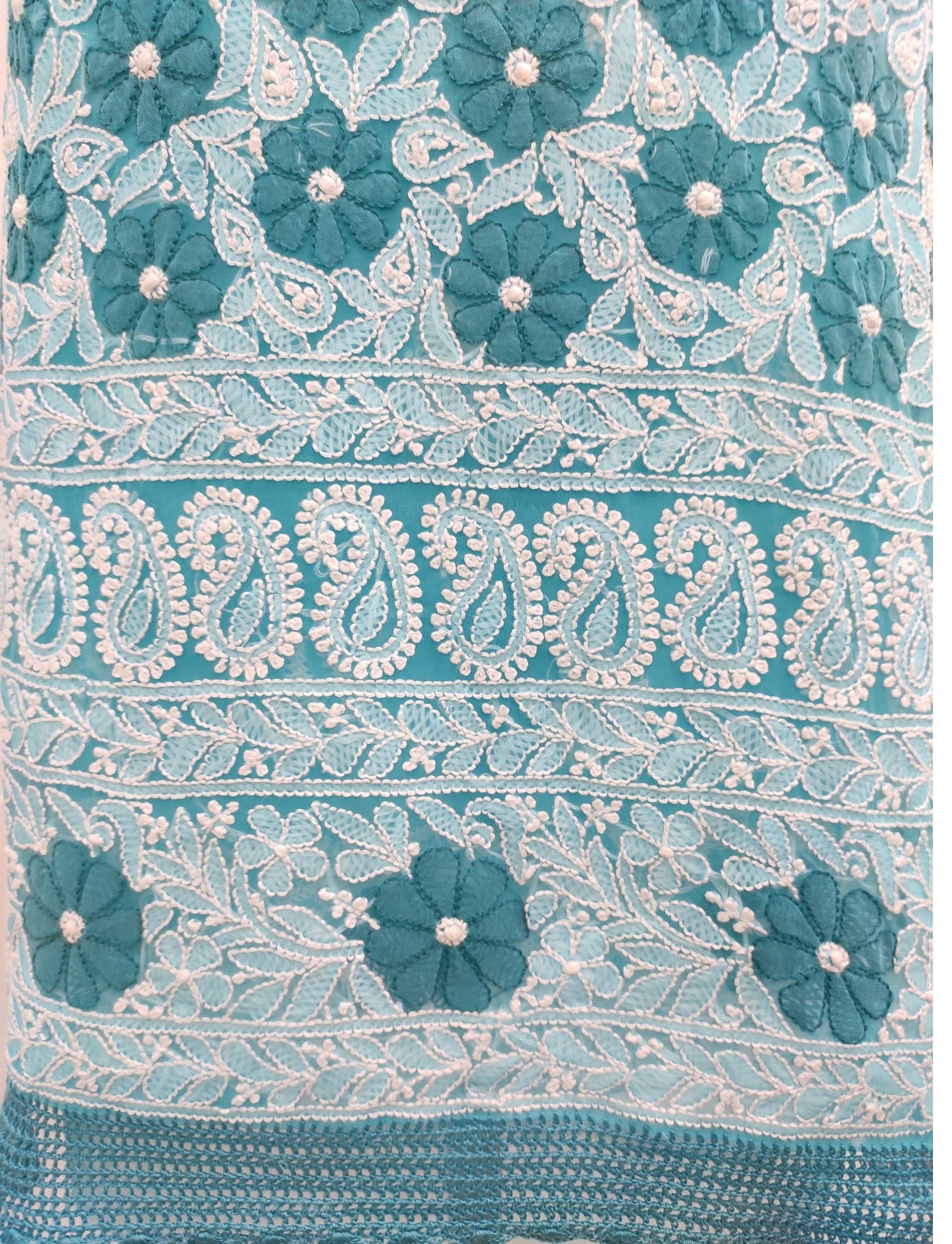 Shyamal Chikan Hand Embroidered Blue Georgette Lucknowi Chikankari Unstitched Suit Piece With Crosia Work - S10742 - Shyamal Chikan