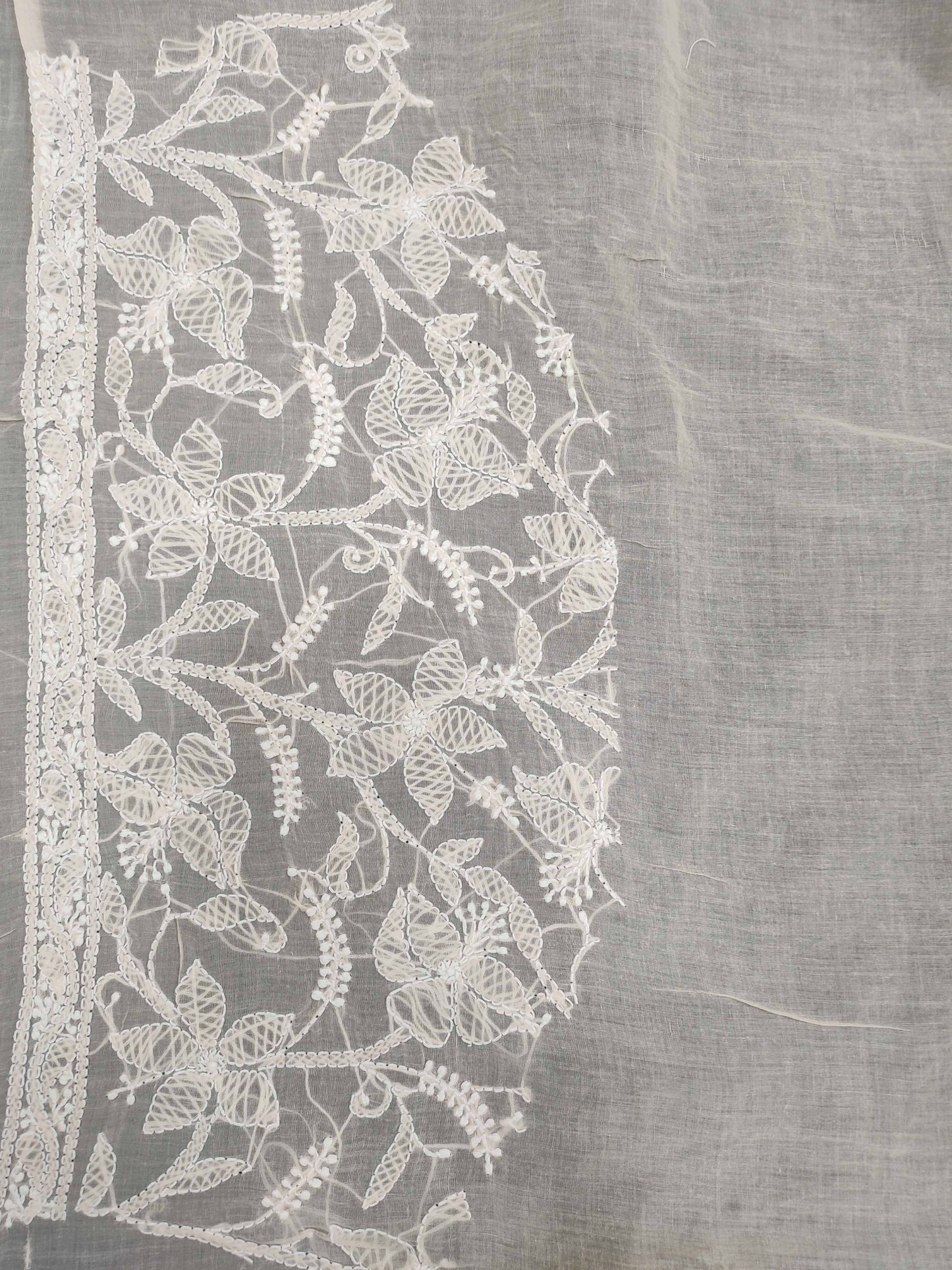 Shyamal Chikan Hand Embroidered Peach Cotton Lucknowi Chikankari Full Jaal Saree With Blouse Piece- S12032