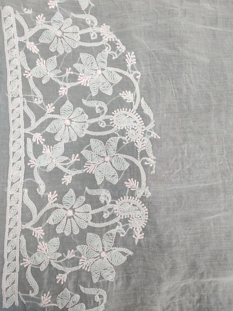 Shyamal Chikan Hand Embroidered Sea Green Cotton Lucknowi Chikankari Full Jaal Saree With Blouse Piece- S14474