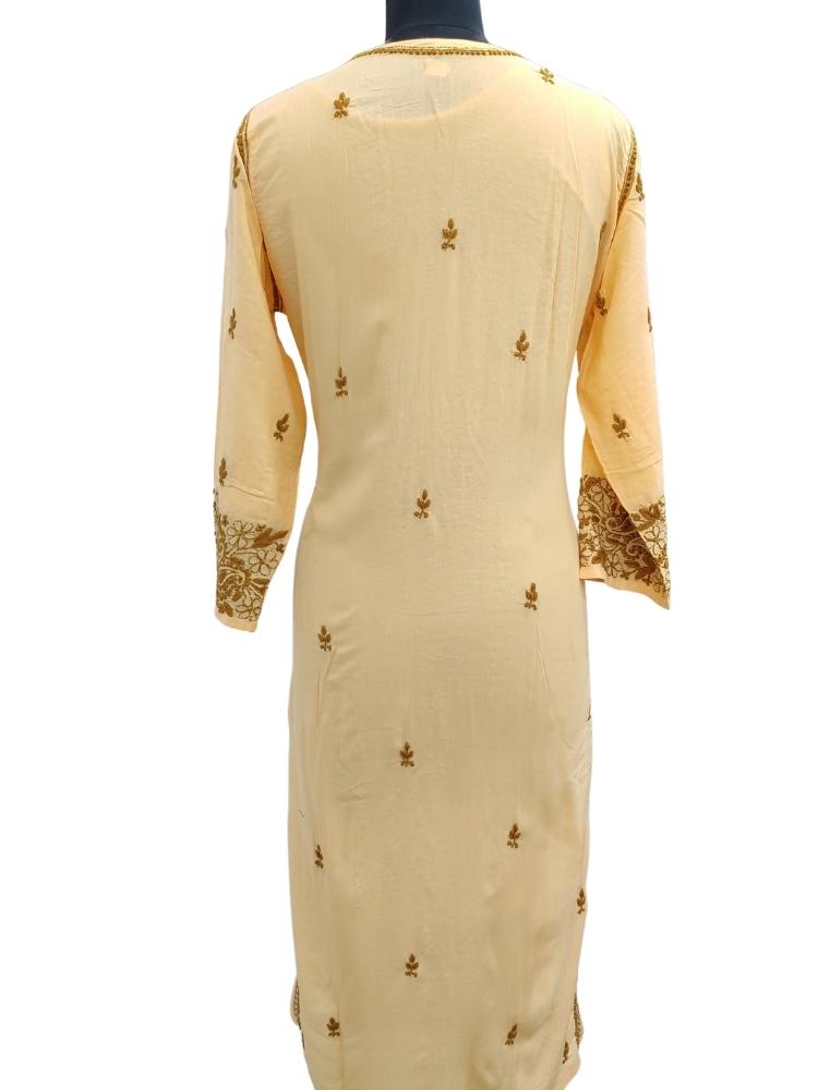Shyamal Chikan Hand Embroidered Yellow Modal Cotton Lucknowi Chikankari Kurti- S13506