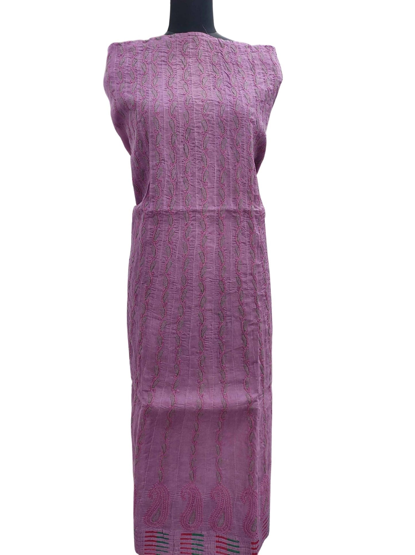 Shyamal Chikan Hand Embroidered Purple Cotton Lucknowi Chikankari Unstitched Anarkali Length - S11756