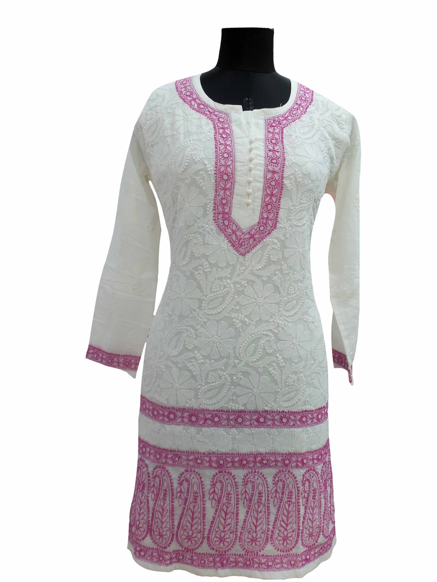 Tvis and Bliss. Hand Embroidered Nude Cotton Lucknow Chikankari Short kurti