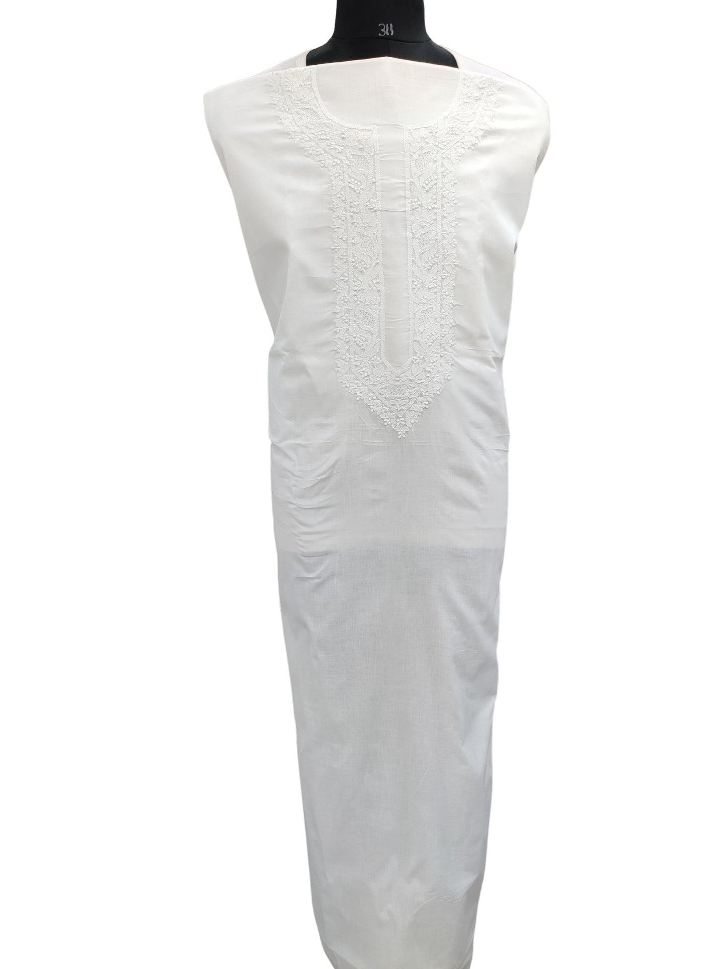 Shyamal Chikan Hand Embroidered White Cotton Lucknowi Chikankari Unstitched Men's Kurta Piece – S19810