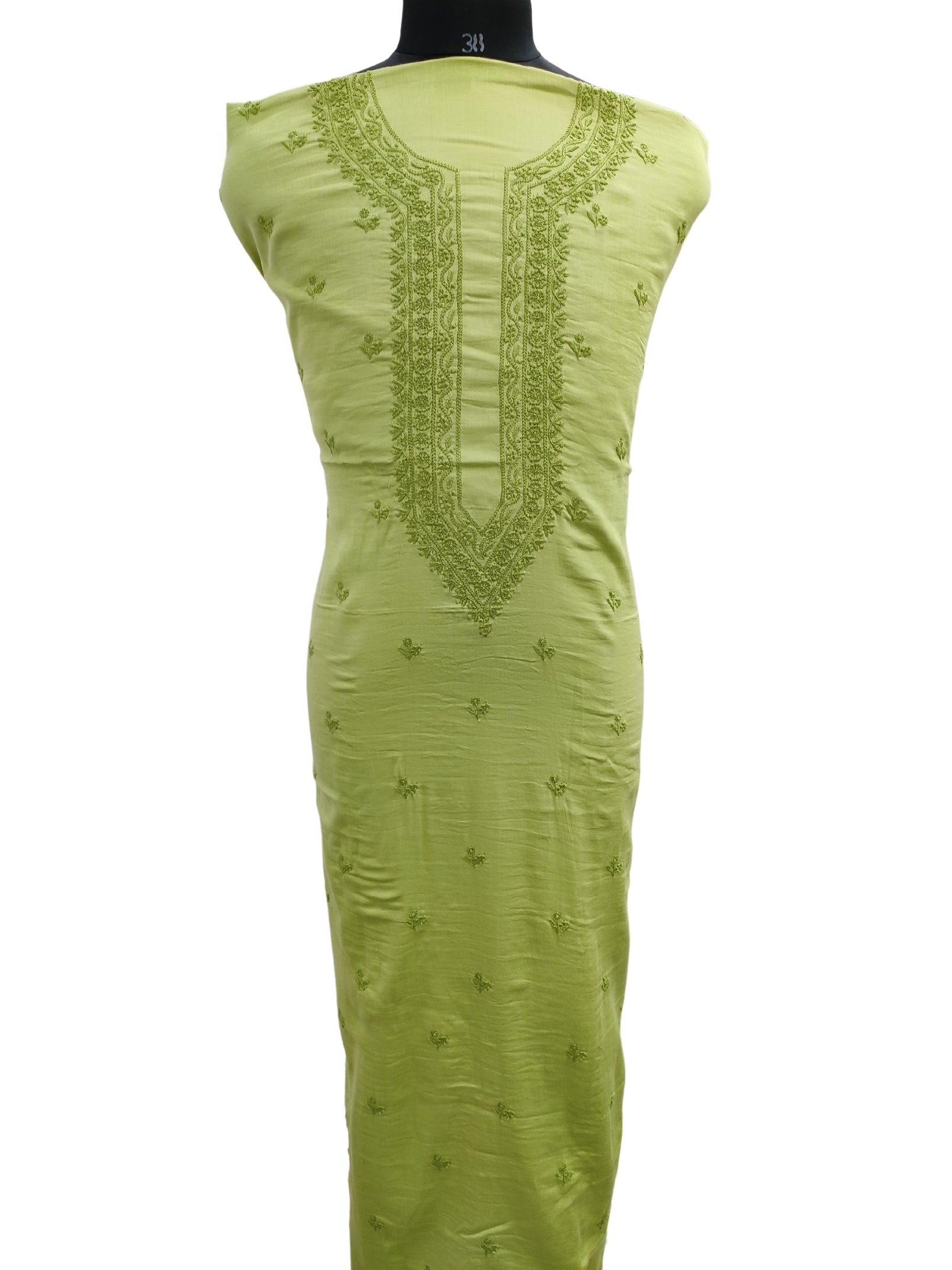 Shyamal Chikan Hand Embroidered Green Zam Silk Lucknowi Chikankari Unstitched Men's Kurta Piece – S12366