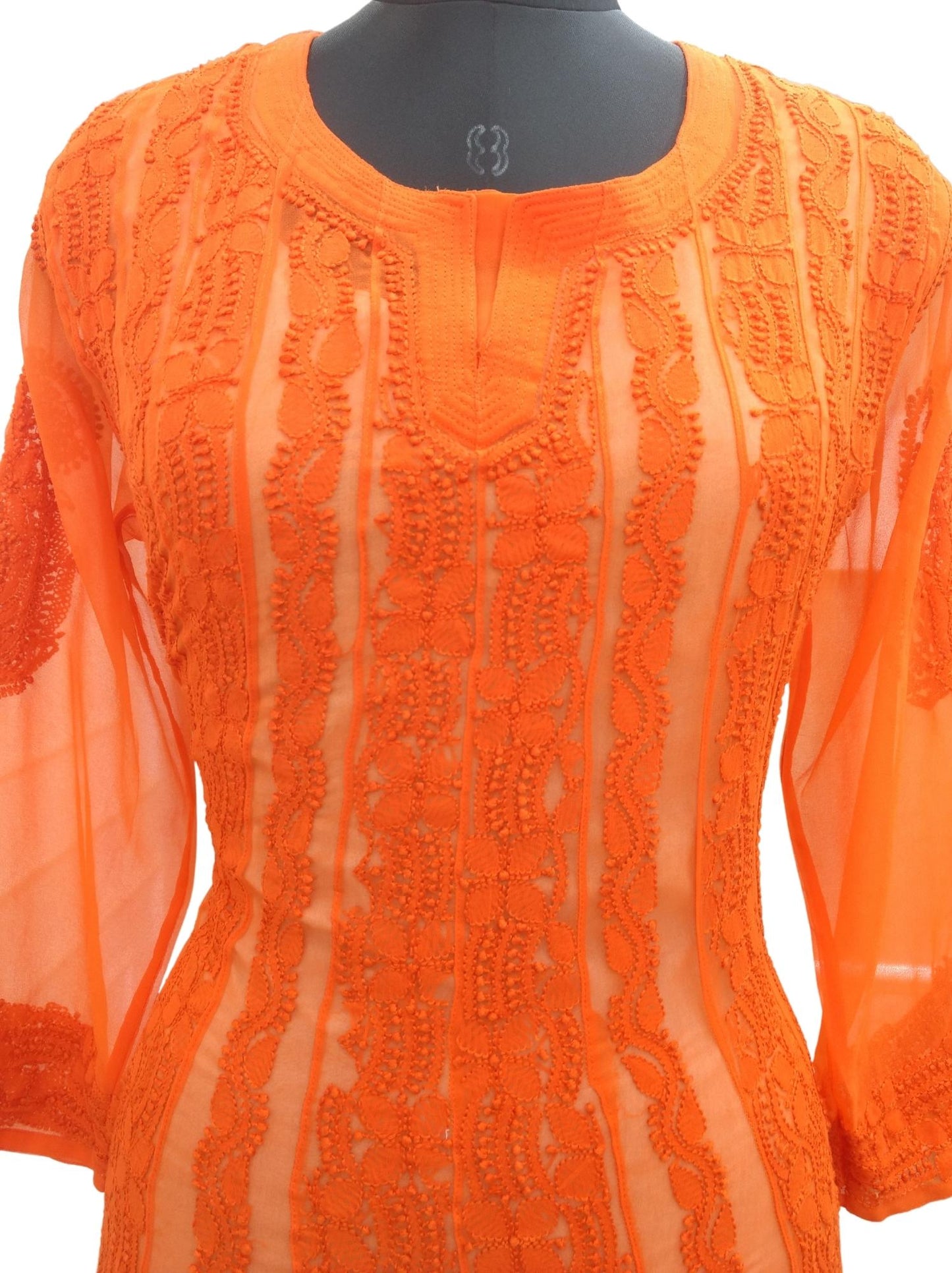 Shyamal Chikan Hand Embroidered Orange Georgette Lucknowi Chikankari Anarkali - S6296