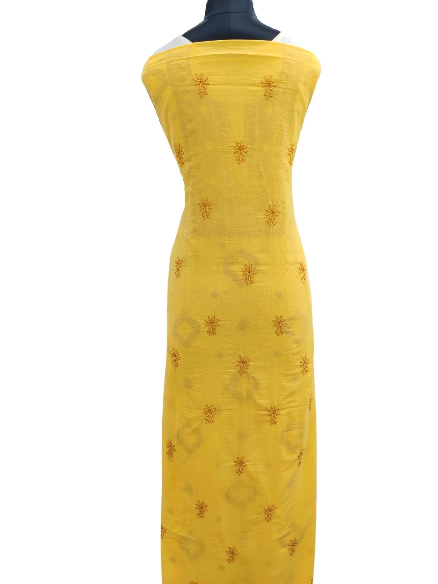 Shyamal Chikan Hand Embroidered Yellow Pure Cotton Lucknowi Chikankari Unstitched Suit Piece (Kurta Dupatta Set)- S17394