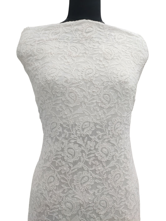 Shyamal Chikan Hand Embroidered White Viscose Georgette Lucknowi Chikankari Unstitched Kurta Piece- S13971