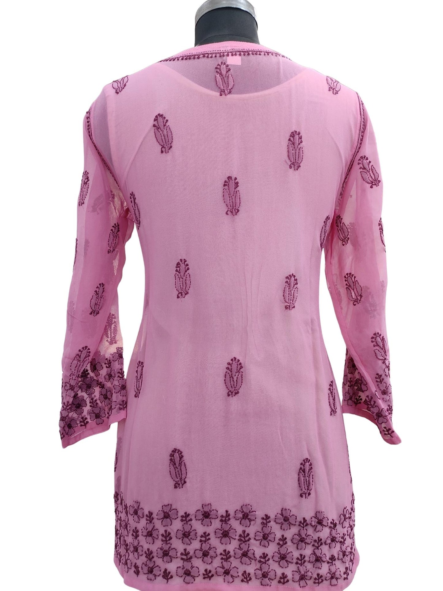 Shyamal Chikan Hand Embroidered Purple Georgette Lucknowi Chikankari Short Top- S15702