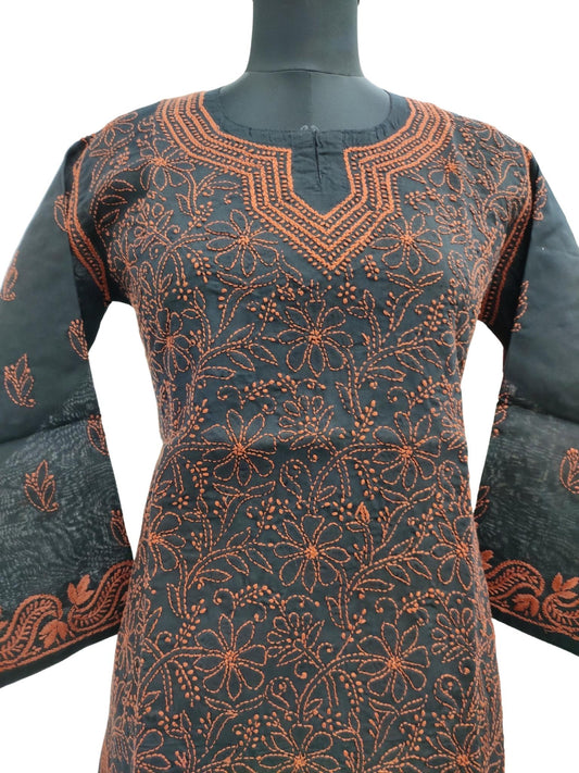 Shyamal Chikan Hand Embroidered Black Cotton Lucknowi Chikankari Short Top - S15660