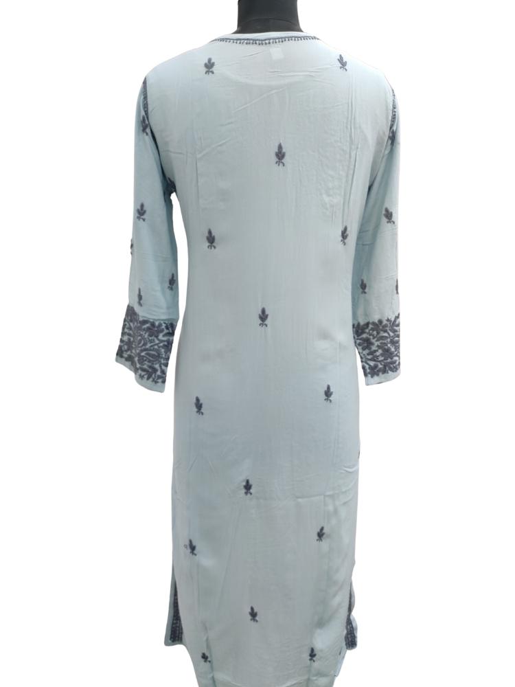 Shyamal Chikan Hand Embroidered Grey Modal Cotton Lucknowi Chikankari Kurti- S13537