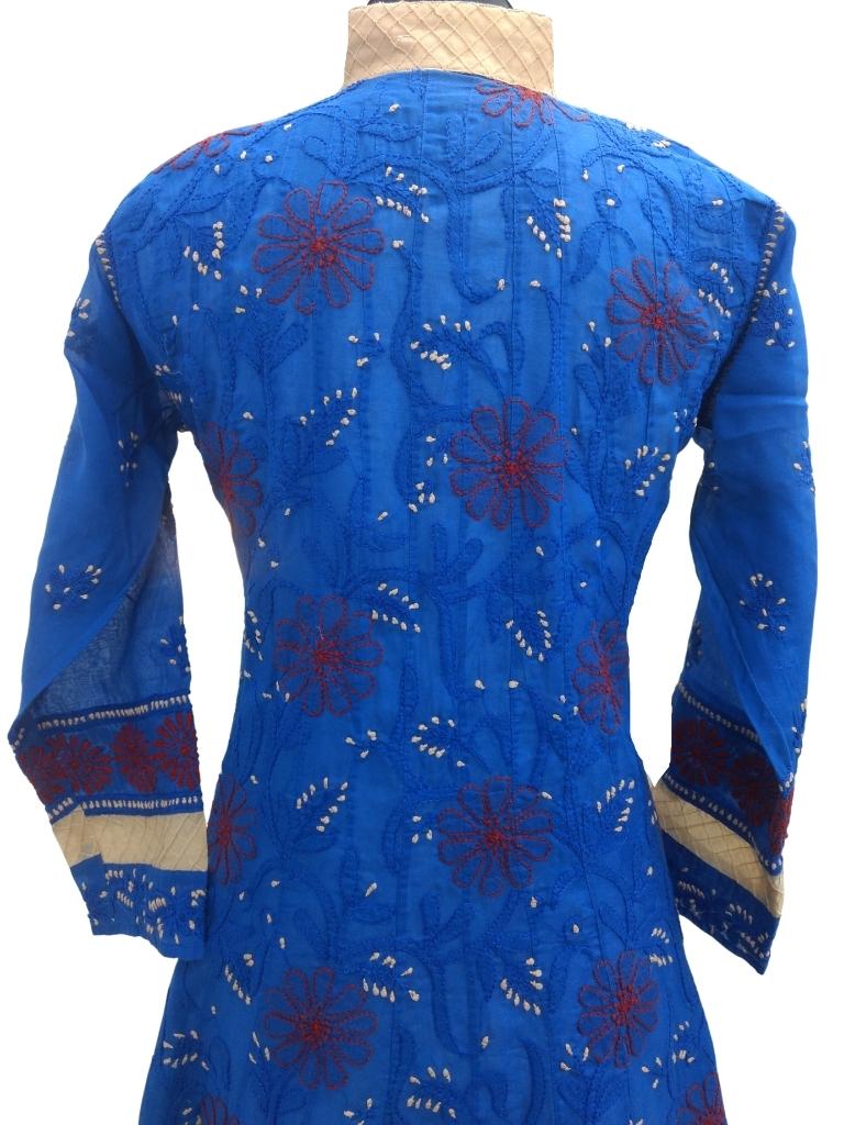 Shyamal Chikan Hand Embroidered Blue Cotton Lucknowi Chikankari Anarkali - S9147