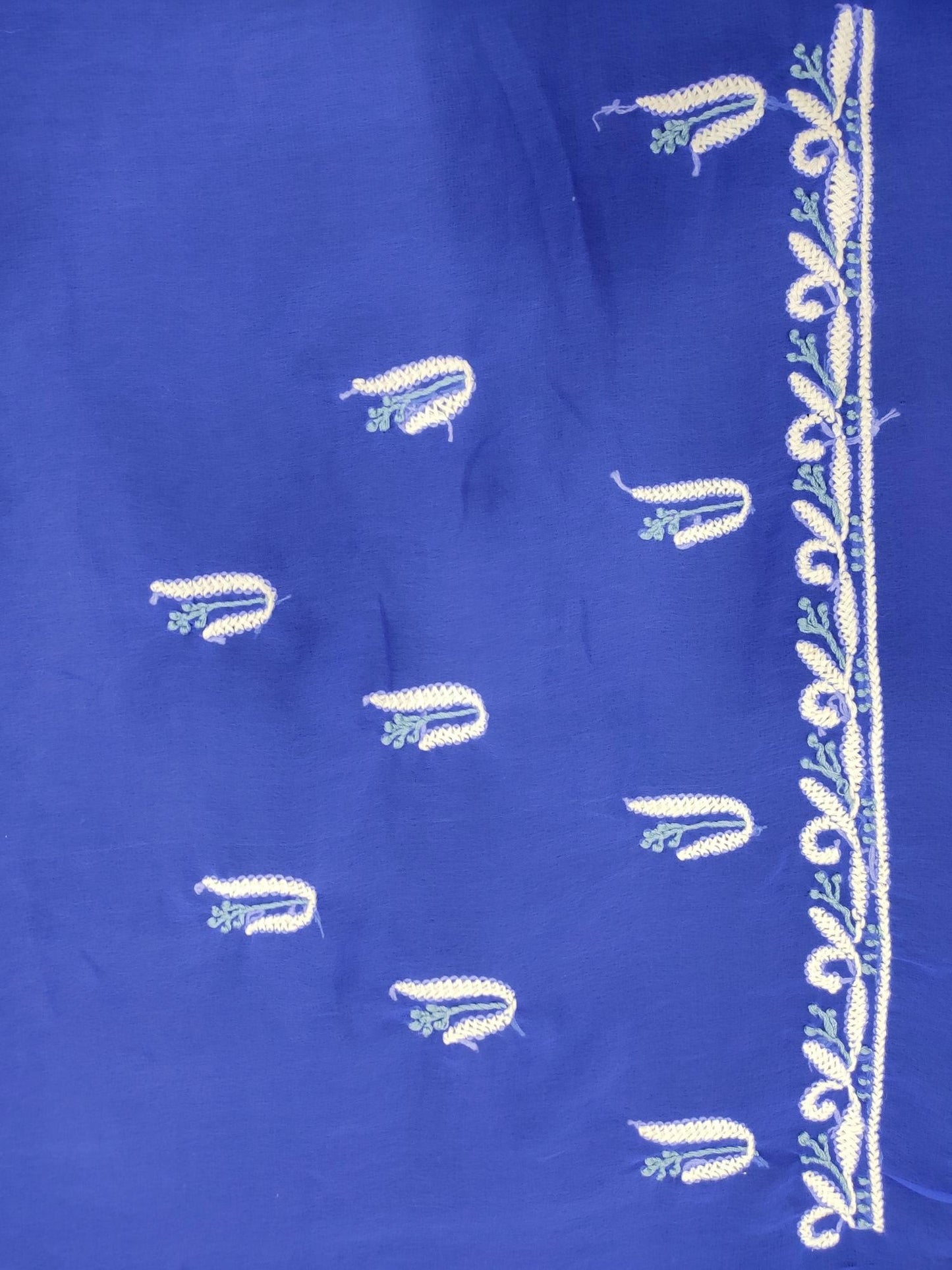 Shyamal Chikan Hand Embroidered Blue Georgette Lucknowi Chikankari Saree With Blouse Piece - S13861
