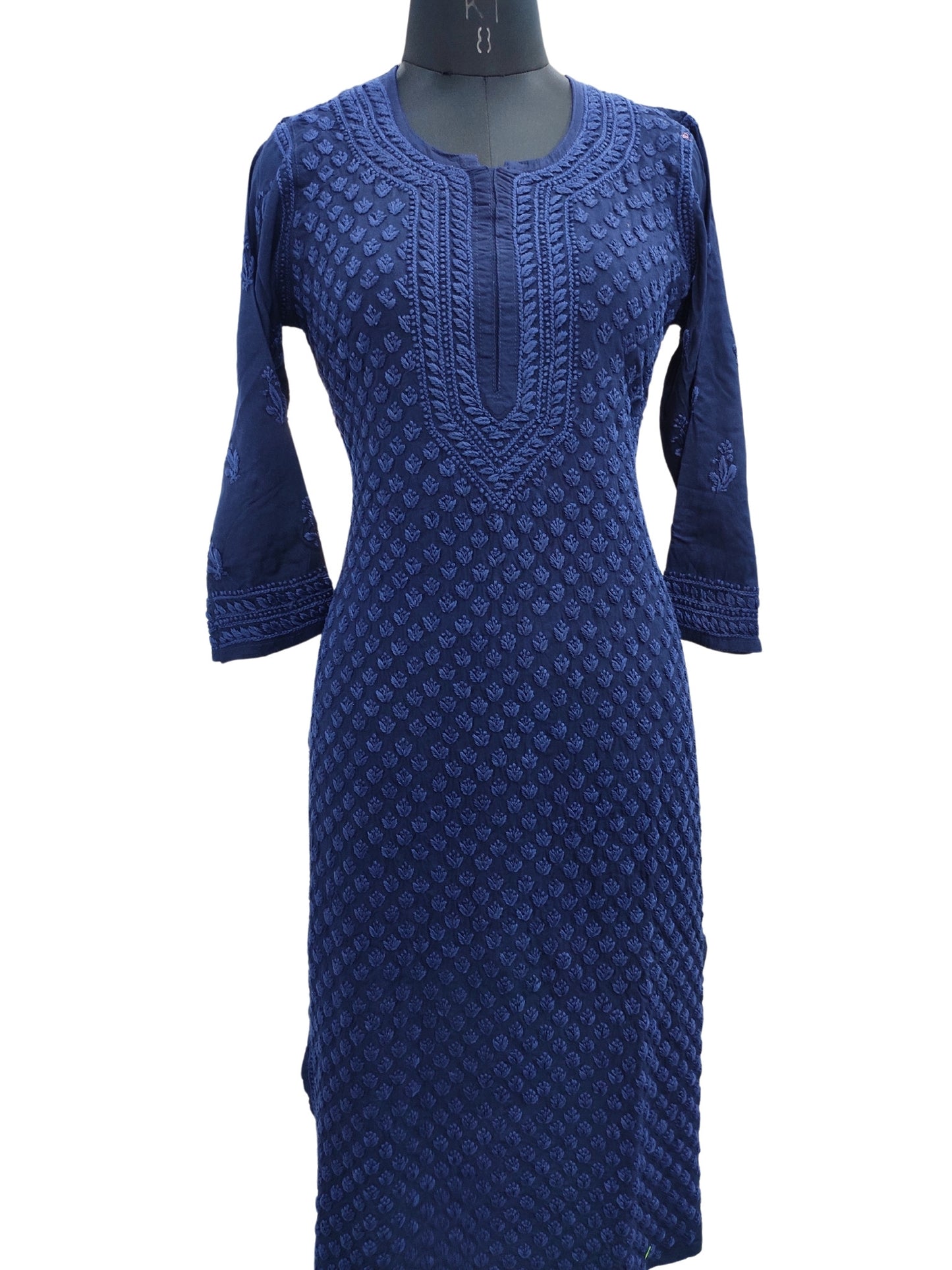 Shyamal Chikan Hand Embroidered Blue Rayon Cotton Lucknowi Chikankari Kurti- S19111