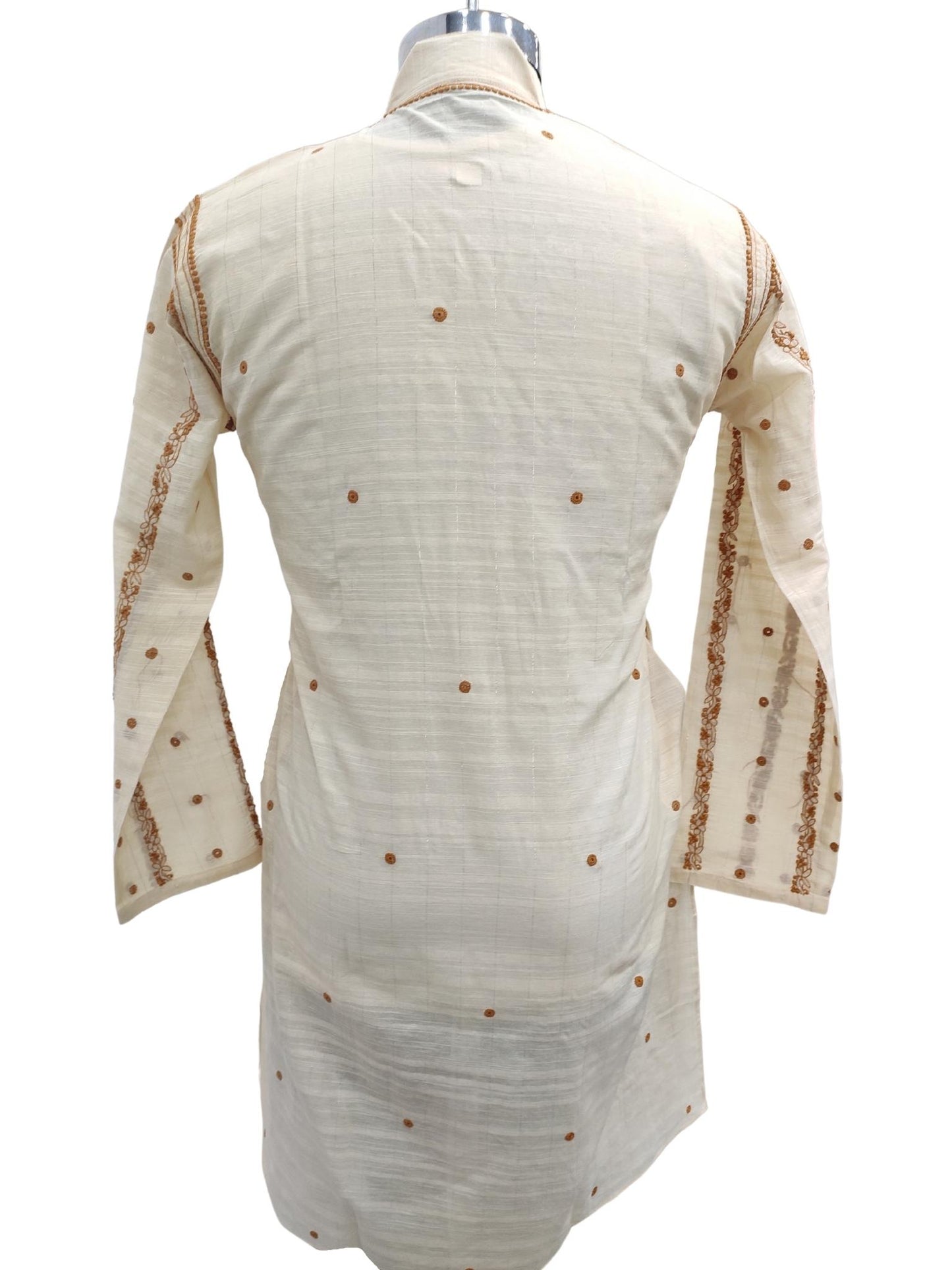 ShyamaChikan Hand Embroidered Beige Cotton Lucknowi Chikankari Men's Kurta –S17256