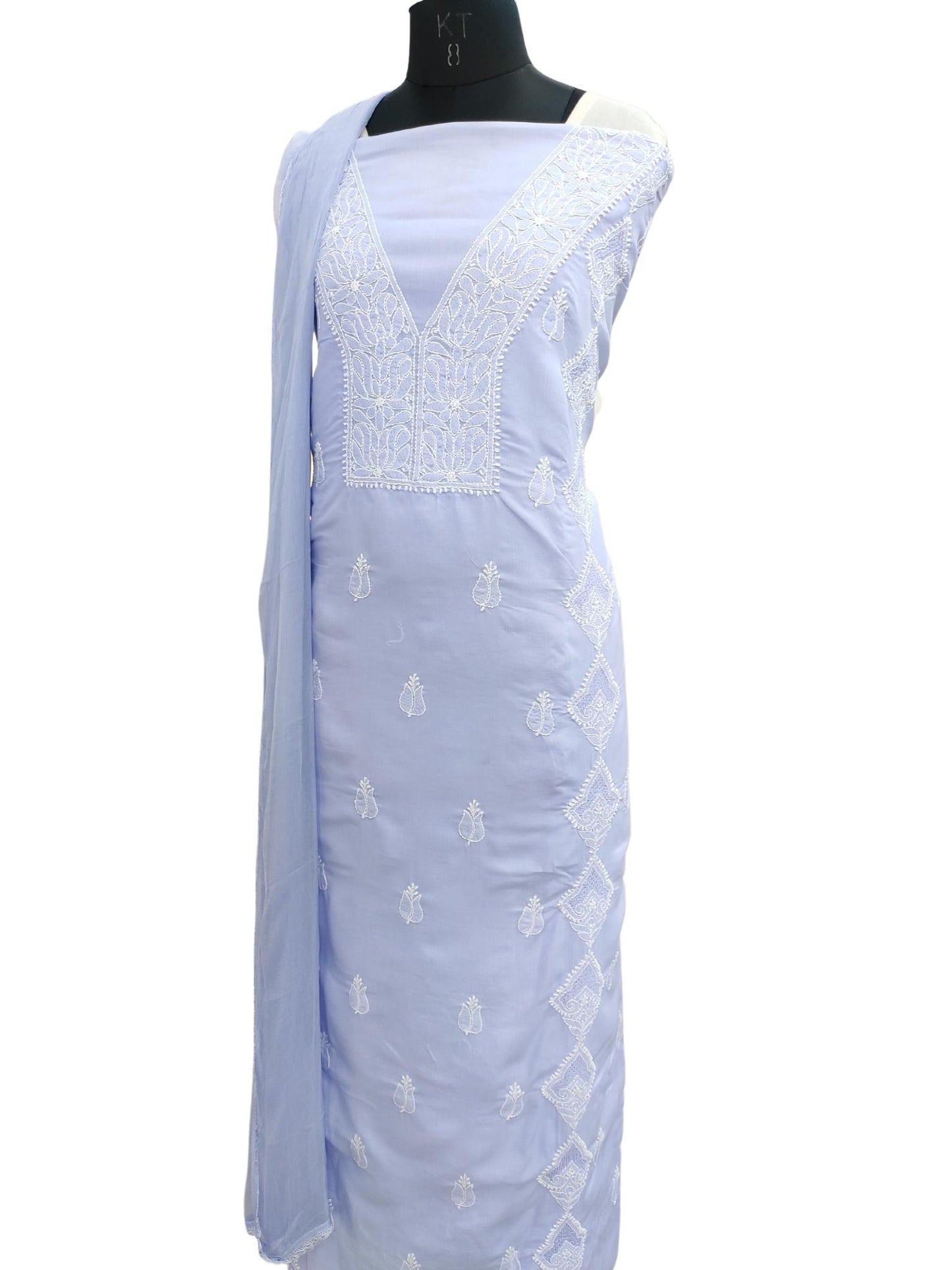 Shyamal Chikan Hand Embroidered Lavender Cotton Lucknowi Chikankari Unstitched Suit Piece With Jaali Work - S19284