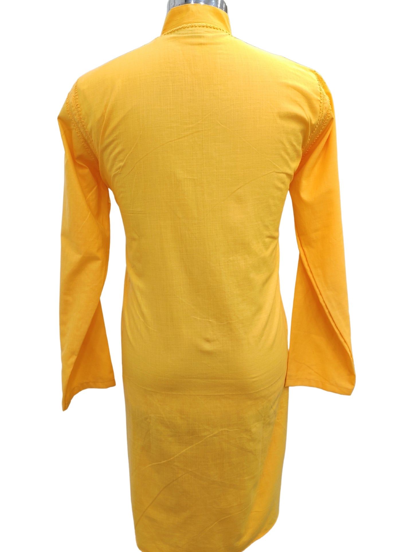 Shyamal Chikan Hand Embroidered Yellow Cotton Lucknowi Chikankari Men's Kurta– S17723